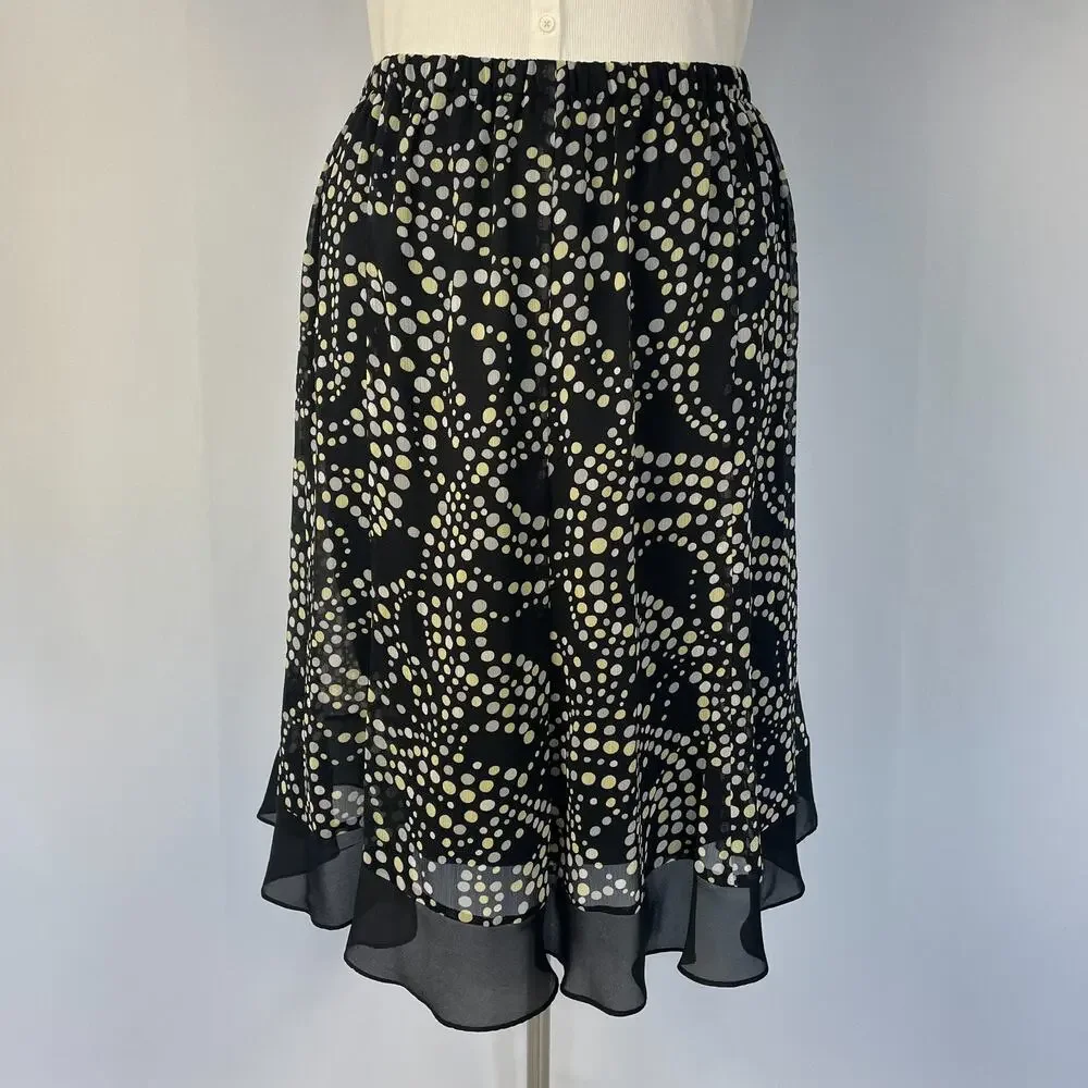 Y2K Skirt Plus Size 24W Black White Polka Dot Chiffon Flowy Pull On Minimal